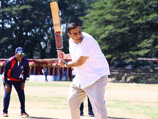 Employee batting at Bioplus Sports Day cricket match
